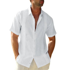 Yobecho Men's Summer Guayabera Embroidery Casual Short Sleeve Button Shirt