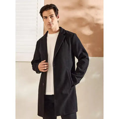 Plain Felt Trench Coat - Black