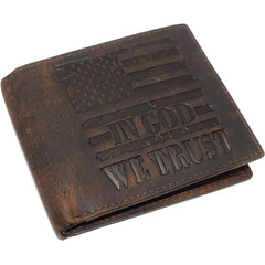 Marshal Vintage Leather American Flag Wallet - RFID Blocking Bifold, Western Style - Brown