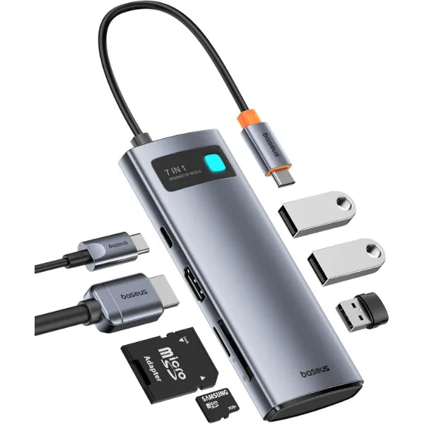 Baseus Laptop Docking Station Dual Monitor 4K 120Hz, USB-C Hub with 2 HDMI, 1000Mbps LAN, Max 85W PD, 3 USB, SD Card Reader