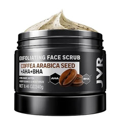 JVR Face Scrub for Men, Facial Scrub for Deep Exfoliating, Cleansing, Removing Blackheads, Ingrown Hair, Pre shave Soften, Organic Formulated with Coffee Extract, AHA and BHA Face Exfoliator