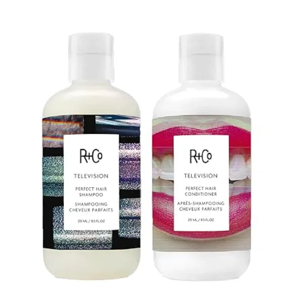 R+Co Television Perfect Hair Shampoo & Conditioner Set + Sample (0.5oz)  Lightweight + Smoothing + Volume Vegan 8.5oz & 33.5oz (pack of 2)