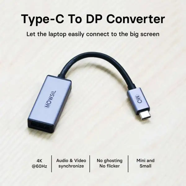 Mowsil USB-C to DP Converter 4K 60Hz, USB C (Thunderbolt 3) to DisplayPort Converter Adapter