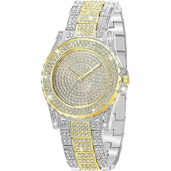 KASTWAVE Luxury Ladies Watch Iced Out Watch with Quartz Movement Crystal Rhinestone Diamond Watches for Women Stainless Steel Wristwatch Full Diamonds