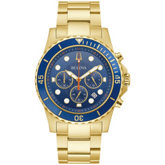 Bulova Men's Classic Sport 6-Hand Chronograph Quartz Watch, Calendar Date, Luminous Hands and Markers, 100M Water Resistant, 44mm - Gold Tone Stainless Steel