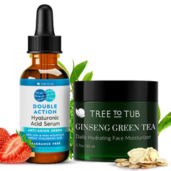 Tree To Tub Hyaluronic Acid Serum & Face Moisturizer Set – Daily Hydration Duo with Green Tea, Ginseng & Dual-Weight Hyaluronic Acid, Suitable for Dry, Sensitive Skin