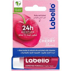 Labello Cherry Shine Lip Balm, 24H Melt-In Moisture, with Shea Butter and Natural Oils Enriched with Vitamins, with Natural Ingredients, Mineral Oil Free, Vegan, 4.8g