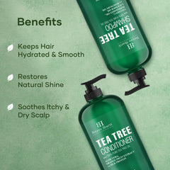 Botanic Hearth Shampoo and Conditioner Set - with 100% Pure Tea Tree Oil, for Itchy and Dry Scalp, Sulfate/Paraben Free - for Men and Women - 16 fl oz each