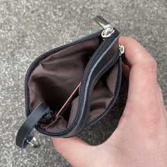 Moplusea Genuine Leather 2 Zipper Coin Purse Wallet With Key Ring, Soft Change Purse, Coin Pouch Holder For Men, GLCB010 Black, Size 4.53 * 3.34 Inches, Genuine Leather