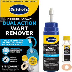 Dr. Scholl's Dual Action Freeze Away Wart Remover, 8 ct Twice as Effective as Freezing Alone on Larger Warts, Fast Acting Treatment for Common and Plantar Wart Removal, Safe to Use on Kids Ages 4+