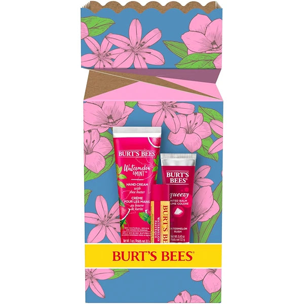 Burt's Bees Mothers Day Gifts for Mom, 3 Self Care Products, You're One in a Melon - Watermelon & Mint Hand Cream, Watermelon Lip Balm & Watermelon Rush Squeezy Tinted Lip Balm (Packaging May Vary)