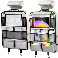 TERRIFI Car Seat Organiser, 2 Pcs Car Back Seat Organiser for kids, Car Seat Protector With 9 Storage, Car Accessories for Family Road Trip (Grey)