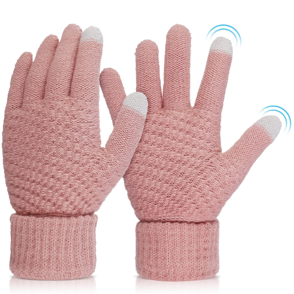 Women's Winter Warm Touchscreen Gloves, Thermal Knit Soft Fleece Lined Gloves Winter Texting Gloves Elastic Cuff Anti-Slip Gloves - Pink