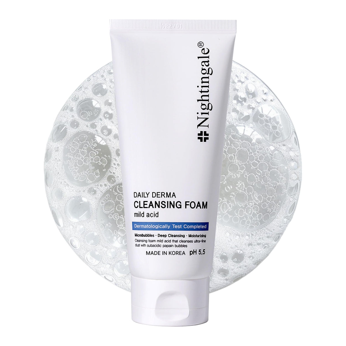 Nightingale Daily Derma Cleansing Foam (mild acid) 140ml - Hydrating Daily Face Cleanser with Hyaluronic Acid, 96.9% - Hypoallergenic, Cruelty Free Cleansing for Sensitive Skin
