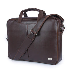 K London 15.6 Inches Faux Leather Men Women Unisex Laptop Shoulder Messenger Office Bag (1810_drk_brn)