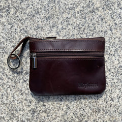 Moplusea Genuine Leather Small Coin Purse Wallet With Keychain Mini Change Purse Coin Pouch Holder For Men (GLCB011 Coffee)