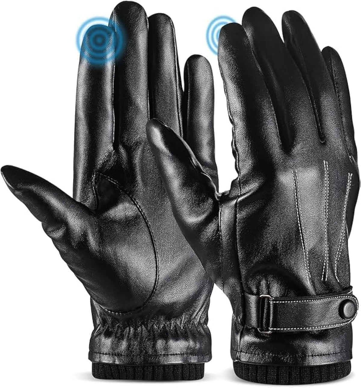 Winter Genuine Sheepskin Leather Gloves For Men Warm Touchscreen Texting Cashmere Lined Driving Motorcycle Gloves Cashmere Lining Driving Gloves for Outdoor Use, 12 Years - Black
