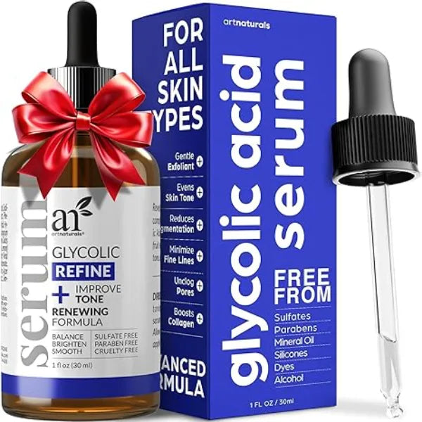 Artnaturals Glycolic Serum Face Serum Vitamin C and Aloe Vera Exfoliates and Minimizes Pores, Reduce Acne, Breakouts, and Appearance of Aging and Scars 1 oz.
