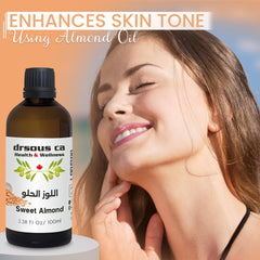 Drsous Ca Organic Sweet Almond Oil 100ml | Cold Pressed Carrier Oil for Body Massage, Glowing Skin, Hair care | Gentle for Babies, Rich in Vitamin E and Antioxidants | Made in Palestine