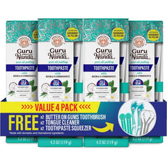 GuruNanda Hydroxyapatite Toothpaste for Whitening with Neem & Xylitol, SLS & Fluoride Free Formula with Tongue Scraper & Squeezer - Freshens Breath, Fights Plaque - Natural CocoMint Jasmine, 4.2oz