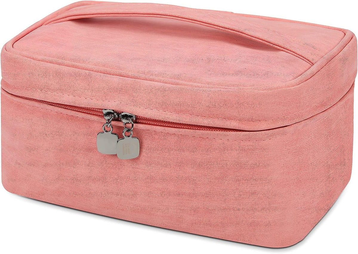 AUTOYSUR Makeup Bag Waterproof Cosmetic Bag Leather Makeup Travel Bag Portable Makeup Large Capacity Makeup Brush Bag Multifunctional Makeup Organizer Bag (Pink)