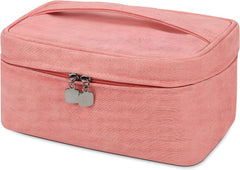 AUTOYSUR Makeup Bag Waterproof Cosmetic Bag Leather Makeup Travel Bag Portable Makeup Large Capacity Makeup Brush Bag Multifunctional Makeup Organizer Bag (Pink)