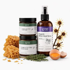 MyMagicHealer Body Breakouts Flare Care Routine Daily Care for Acne-Prone Skin, Bacne, Chest Breakouts, Pimples & Stubborn Flare Ups Green 2 oz + Purple 2 oz + Witch Hazel Spray