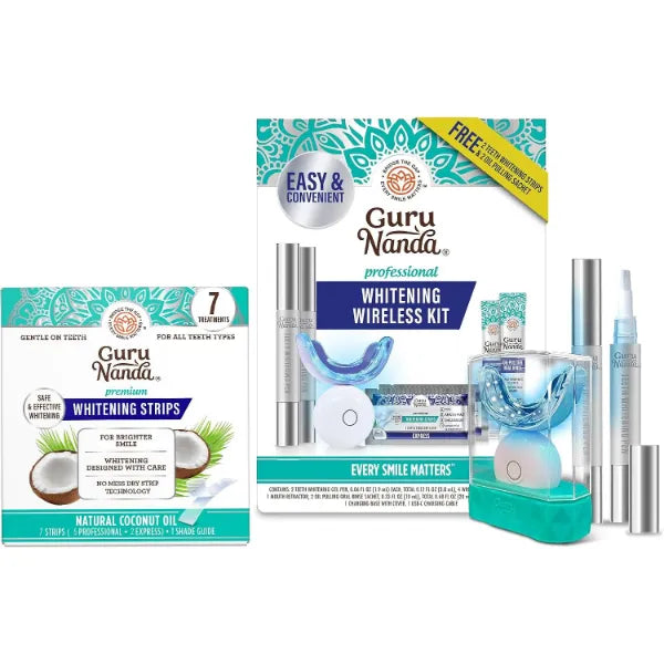 GuruNanda Ultimate Whitening Duo – Professional LED Whitening Kit & 7-Day Whitening Strips for Removing Surface Stains & Achieving a Brighter Smile On-the-go