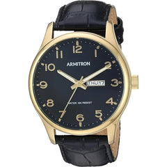 Armitron Men's Day/Date Function Gold-Tone and Black Leather Strap Watch