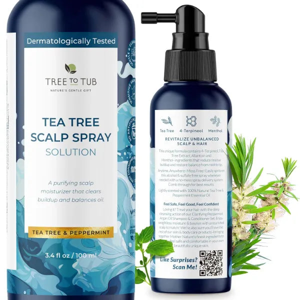 Tree to Tub Dry Scalp Spray – Intensive Leave-In Scalp Moisturizer for Men & Women | Tea Tree Formula for Flaky, Dry, and Oily Scalp Care - 100ml