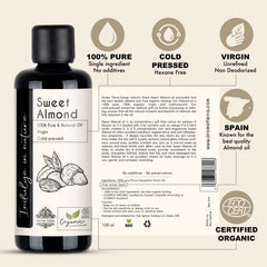 Aroma Tierra Organic Sweet Almond Oil - 100% Pure, Natural, Cold Pressed & Unrefined - Moisturizer for Skin, Hair, Body & Nails