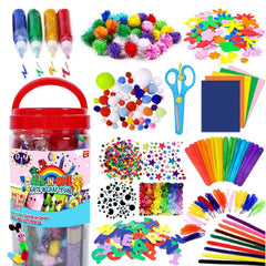 TOYBY Kids Crafts and Art Supplies Jar Kit for Kids Age 4-9, 560+ Pieces Included Pipe Cleaners Craft,Glitter Glue,Pom Poms,Feather, Make Bracelets and Necklaces - for Craft DIY Art Supplies (Model A)