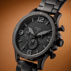 Fossil Nate Men's Watch with Oversized Chronograph Watch Dial and Stainless Steel or Leather Band Black