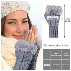 NALACAL 3 Pairs Mid-Length Fingerless Gloves with Faux Fur & Crochet - Warm Winter Arm Warmers with Thumb Holes
