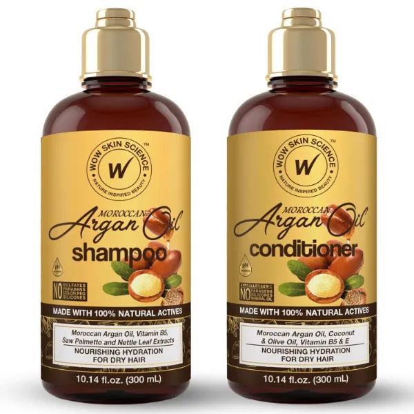 WOW Skin Science Moroccan Argan Oil Shampoo & Conditioner Duo, Silicone ,Paraben, Sulfate and Gluten free - 300ML