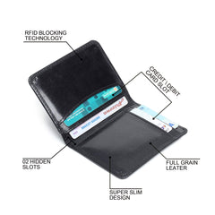 FOXHACKLE RFID Bifold Leather Wallet, Slim Minimalist Card Holder for Men & Women - Black