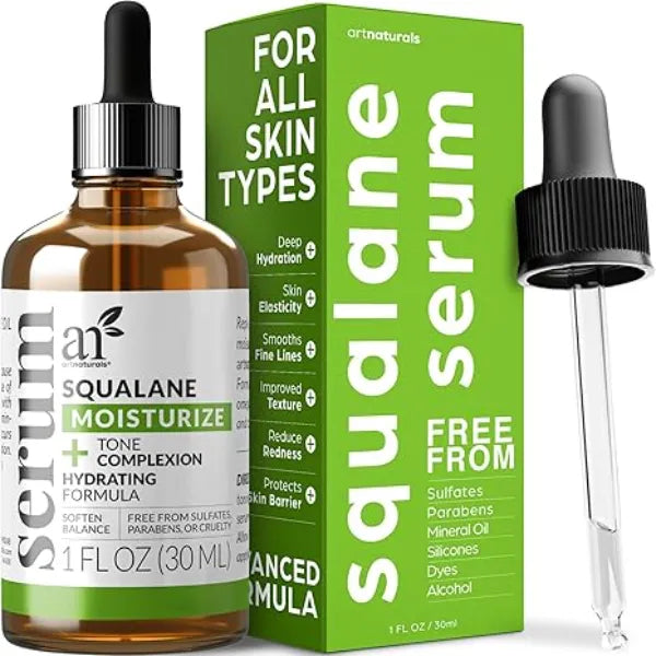 Artnaturals Squalane Oil Pure & Natural Plant Facial Oil Cold Pressed and Unrefined Premium Grade Multipurpose Moisturizing Oil for Skin Fragrance Free 1 oz.