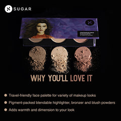 SUGAR Cosmetices 3 in 1 Kit | Includes Face Palette - 01 Subtle Summit -12.5 gm, Base Of Glory Pore Minimizing Primer - 30 ml | KOH Intense Kajal - 01 Black Out - 0.25 gm
