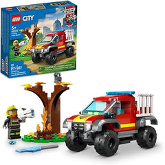 LEGO City 4x4 Fire Engine Rescue Truck 60393, Toy for 5 Plus Year Old Boys & Girls, Set with Water Element Launcher, Firefighter Minifigure and Cat Figure