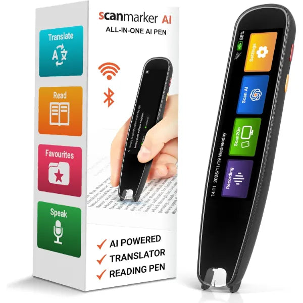 Scanmarker AI Smart Pen with Screen OCR & Text-to-Speech – Portable Scanner, Translator & Reading Pen for Students, Study, Travel & Work
