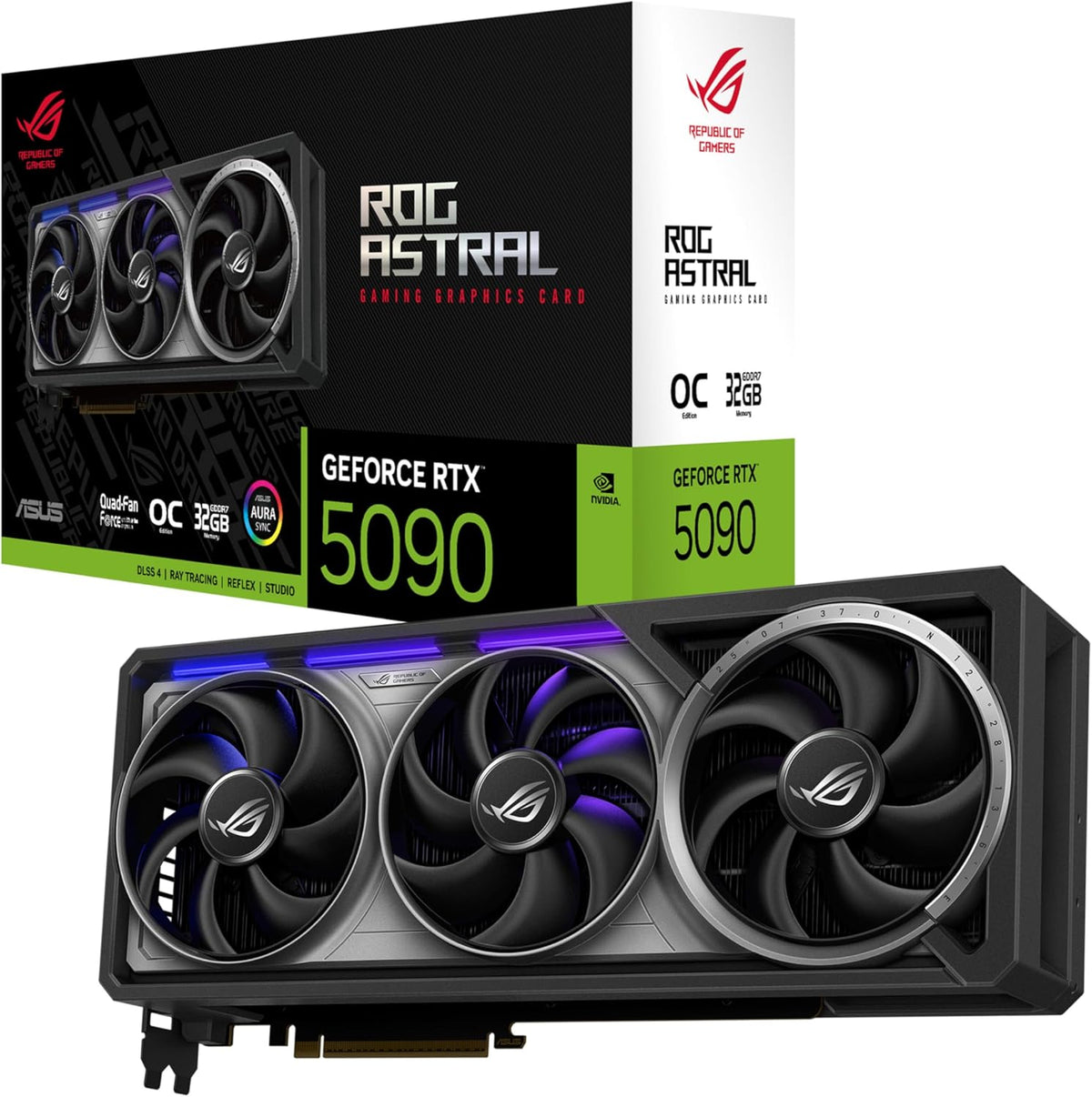 ASUS ROG Astral NVIDIA GeForce RTX 5090 32GB GDDR7 OC Edition Gaming Graphics Card (PCIe 5.0, HDMI/DP 2.1, 3.8-Slot, 4-Fan Design, Axial-tech Fans, Patented Vapor Chamber)