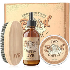JVR Beard Grooming Kit for Men, Beard Care Kit Includes Oil and Balm,100% Boar Brush Vegan Just for Men Mustache, Perfect Gifts for Him Man Dad Boyfriend