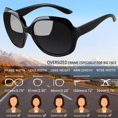 Joopin Polarized Sunglasses for Women, Ladies Big Frame Polarized Eyewear UV400 Protection Driving Fishing - Black