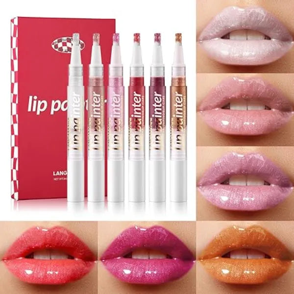 LANGMANNI 6pcs Shimmer & Smooth Lip Gloss Set, Moisturizing and Long lasting Fresh & Stylish Colors 0.6 Fl Oz (#B)