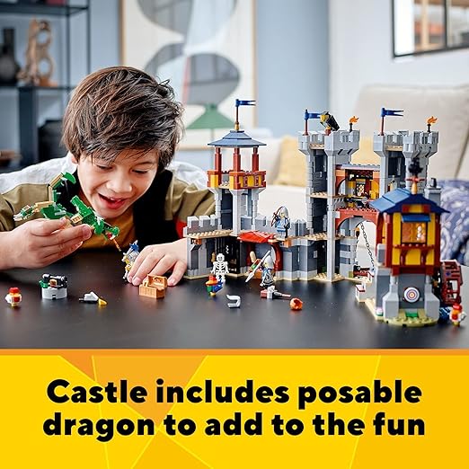 LEGO Creator 3in1 Medieval Castle Toy to Tower or Marketplace 31120, with Skeleton, Dragon Figure, 3 Minifigures and Catapult