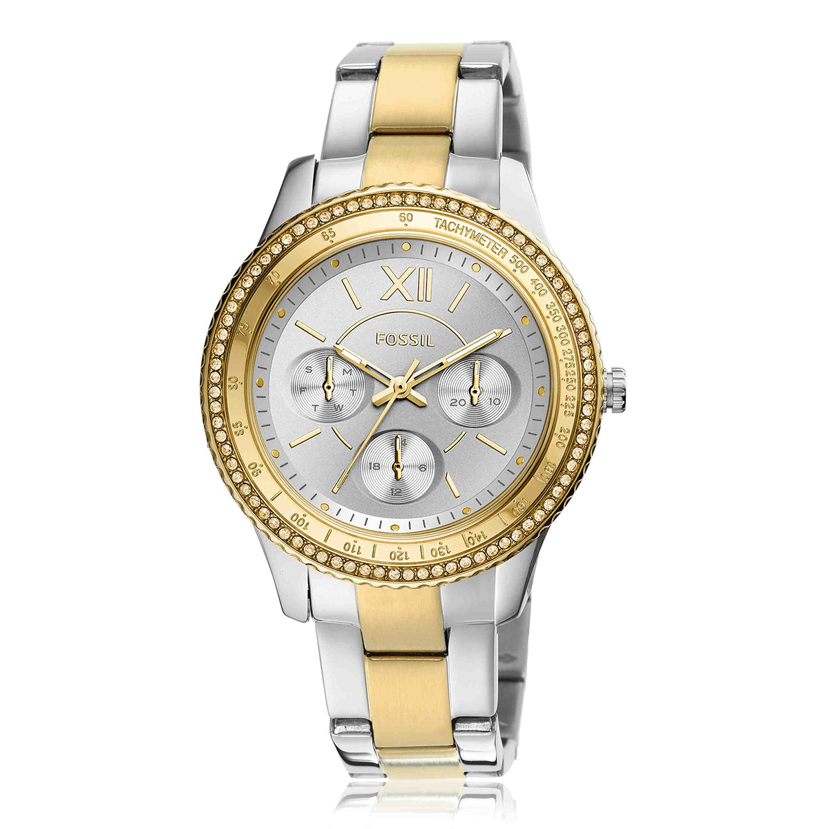 Fossil Women's Stella Sport Quartz Stainless Steel Multifunction Watch, Color: Gold/Silver (Model: ES5107)