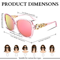 FEISEDY Women's Fashion Sunglasses, Oversized Square Frame with Pearl Sparkling, Polarized UV Protection B2821