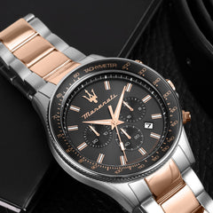 Maserati Sfida Men's Watch, Chronograph, Quartz Watch - 44 mm - R8873640021 - Silver/Rose Gold