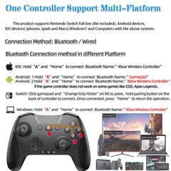 Bluetooth Controller Wireless Gamepad for Switch/Mac/PC/Phone, Remote Game Controller with Custom Programmable Button/Wake Up/Turbo/Screenshot/Gyro Axis, Type-C Rechargeable 15H Long Playtime, Black