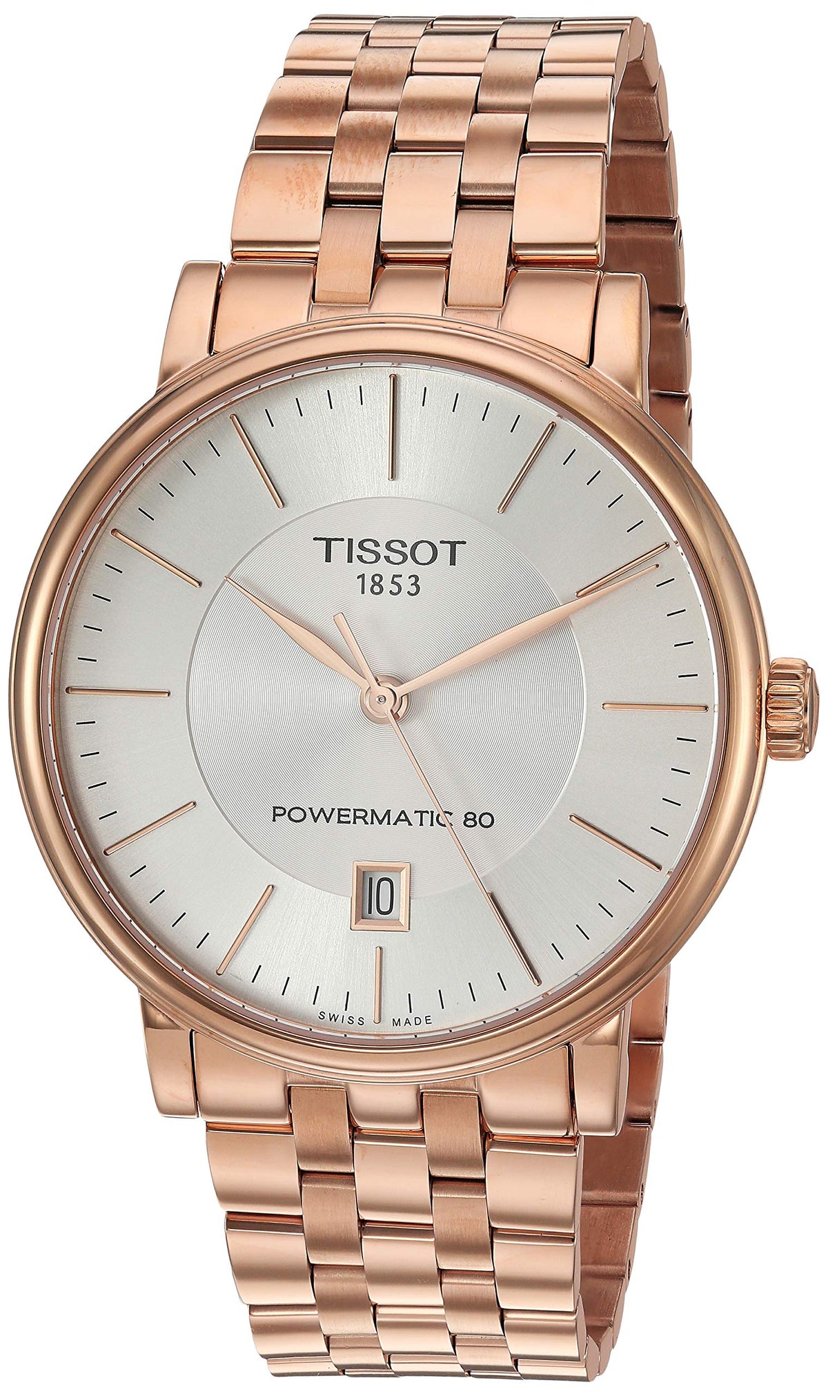 Tissot mens Carson Stainless Steel Dress Watch Rose Gold T1224073303100